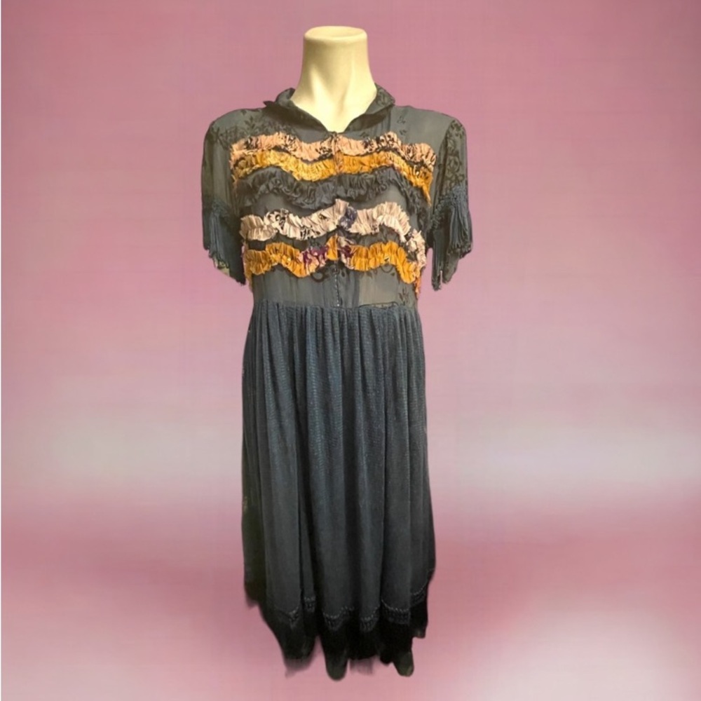 ODD MOLLY Uncorporated Silk Fringe Short Sleeve Mini Dress - Picture 1 of 6
